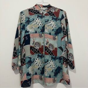 Citron Santa Monica Silk Tunic Blouse Asian Kimono Mandarin Collar Relaxed Fit S